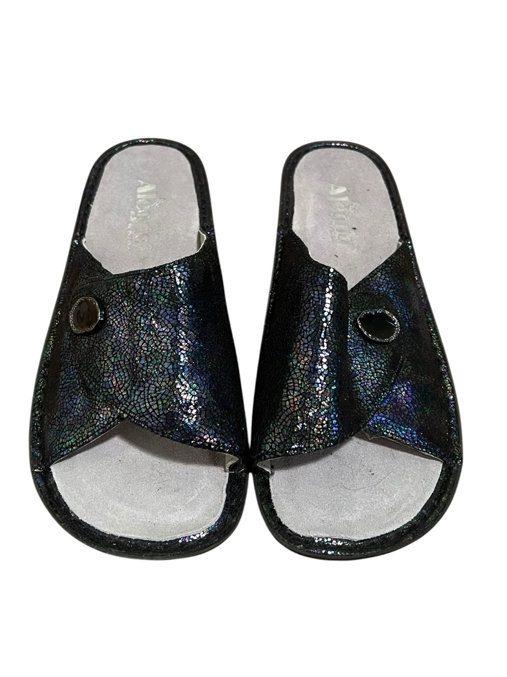 Alegria By PG Lite Women’s Size 37 Vivica Aura Iridescent Slide Sandals Rainbow
